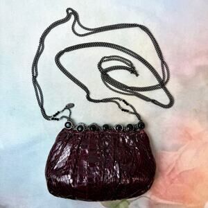 Vintage Clara Kasavina Handmade Red Snakeskin & Black Stones Shoulder Mini Purse